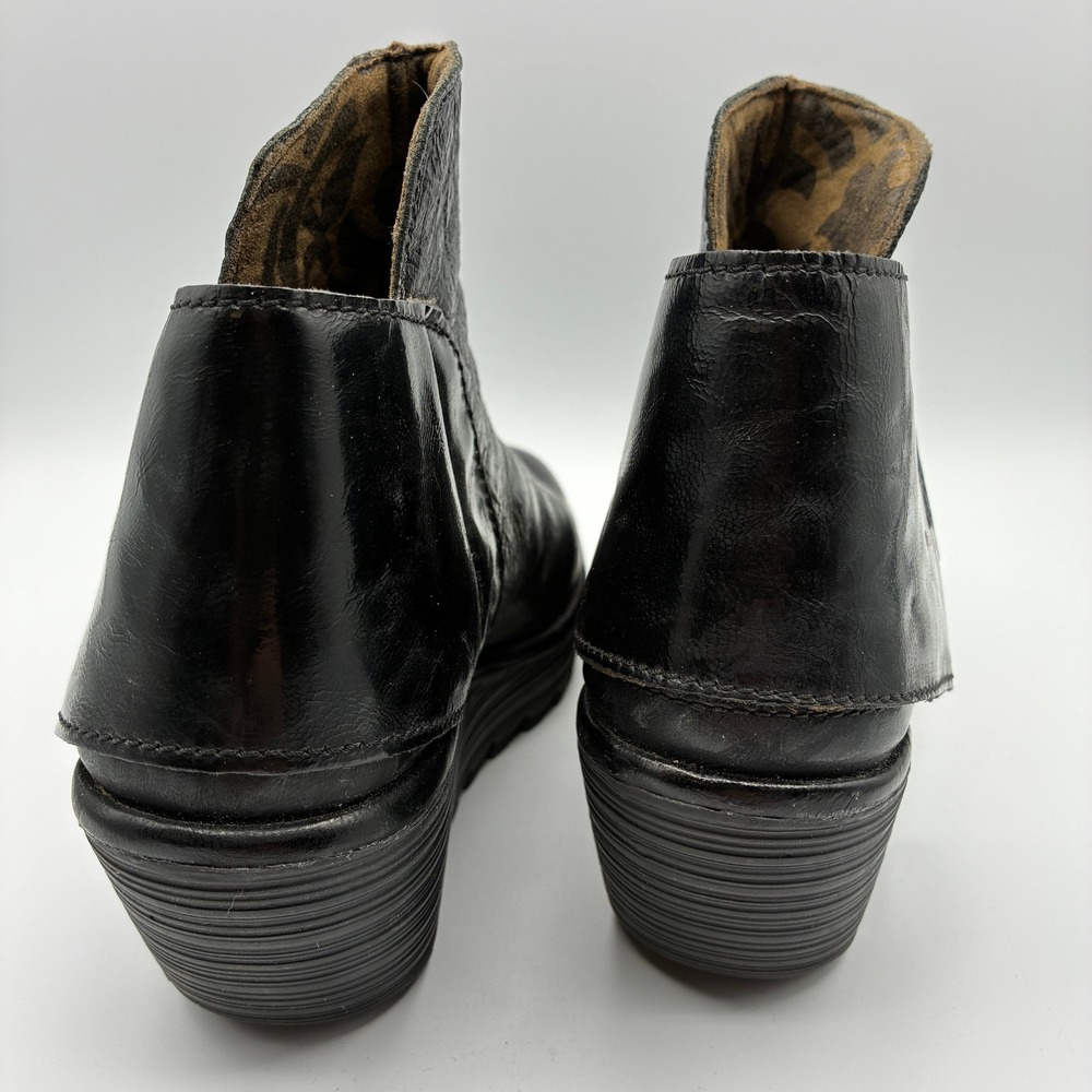 Fly London Yogi Wedge Ankle Booties Womens 40 9 Black Leather Platform - Picture 5 of 16